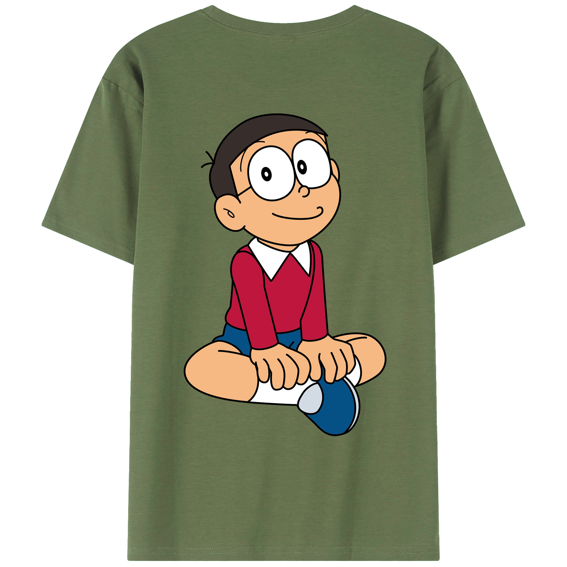 （画像用） ドラえもん 野比 のび太 Doraemon Nobita Nobi 綿100％ メンズ半袖Tシャツ（バックプリント） 通気性